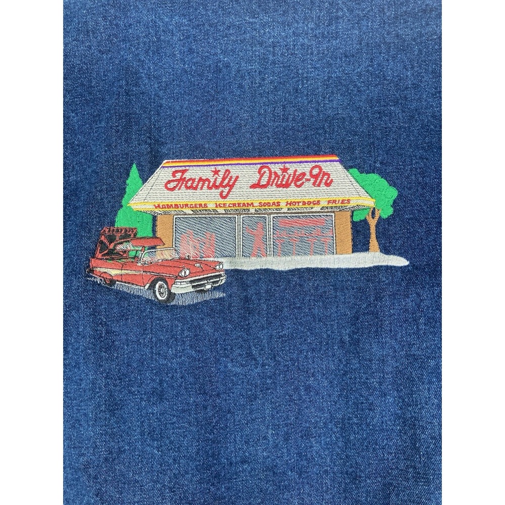 Vintage Diner Jean Jacket Mens Large L Blue Denim Varsity Cotton USA Made 90s - Picture 2 of 13